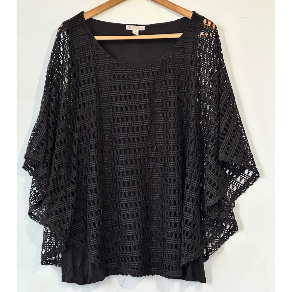 Christopher & Banks Poncho Crochet Lace Overlay Top Women 3X Black Classy